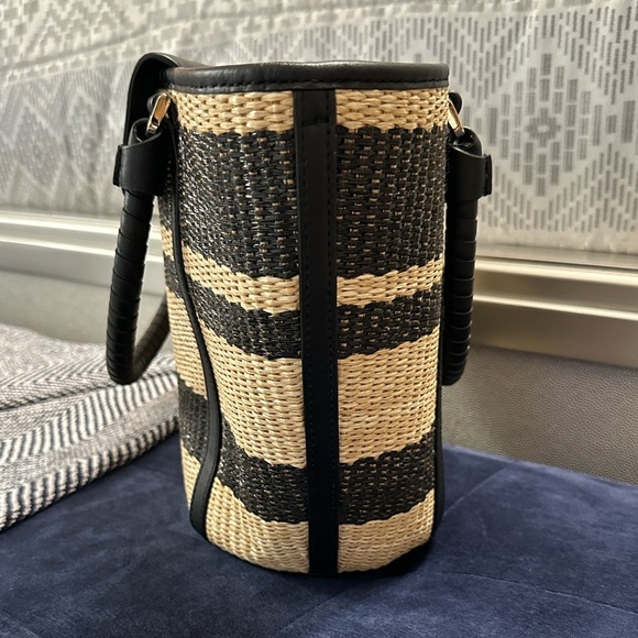 Kate Spade New York Cruise Medium Tote Bag Black & Tan Straw w/ Leather Trim - Picture 4 of 13